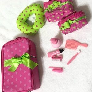 Pink and Green Travel Set Luggage with Toiletries 18-inch Doll Accessories Set